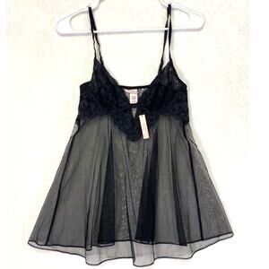 Victoria's Secret Black Lingerie Babydoll with lace and sheer tulle Sz S